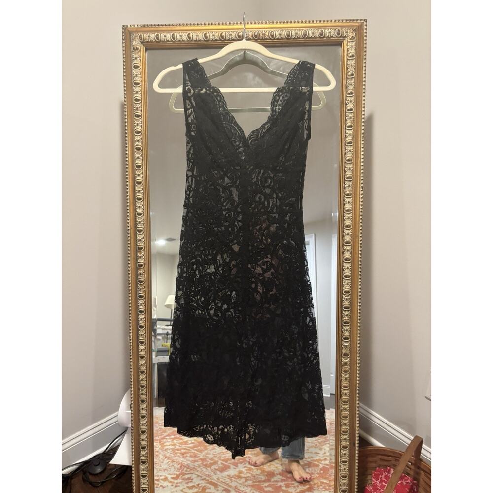 ABS Evening By Allen Schwartz Black Lace Body Con Dress, S